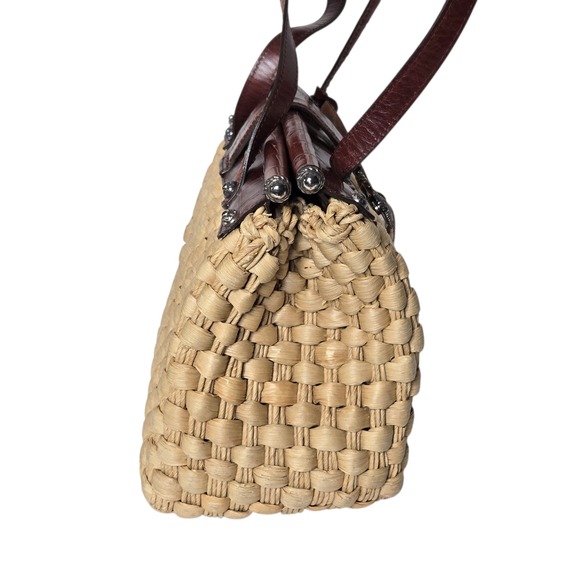 Brighton Woven Straw Satchel Womens Purse Leather Trim Ruth Style Heart Charm - Picture 8 of 12
